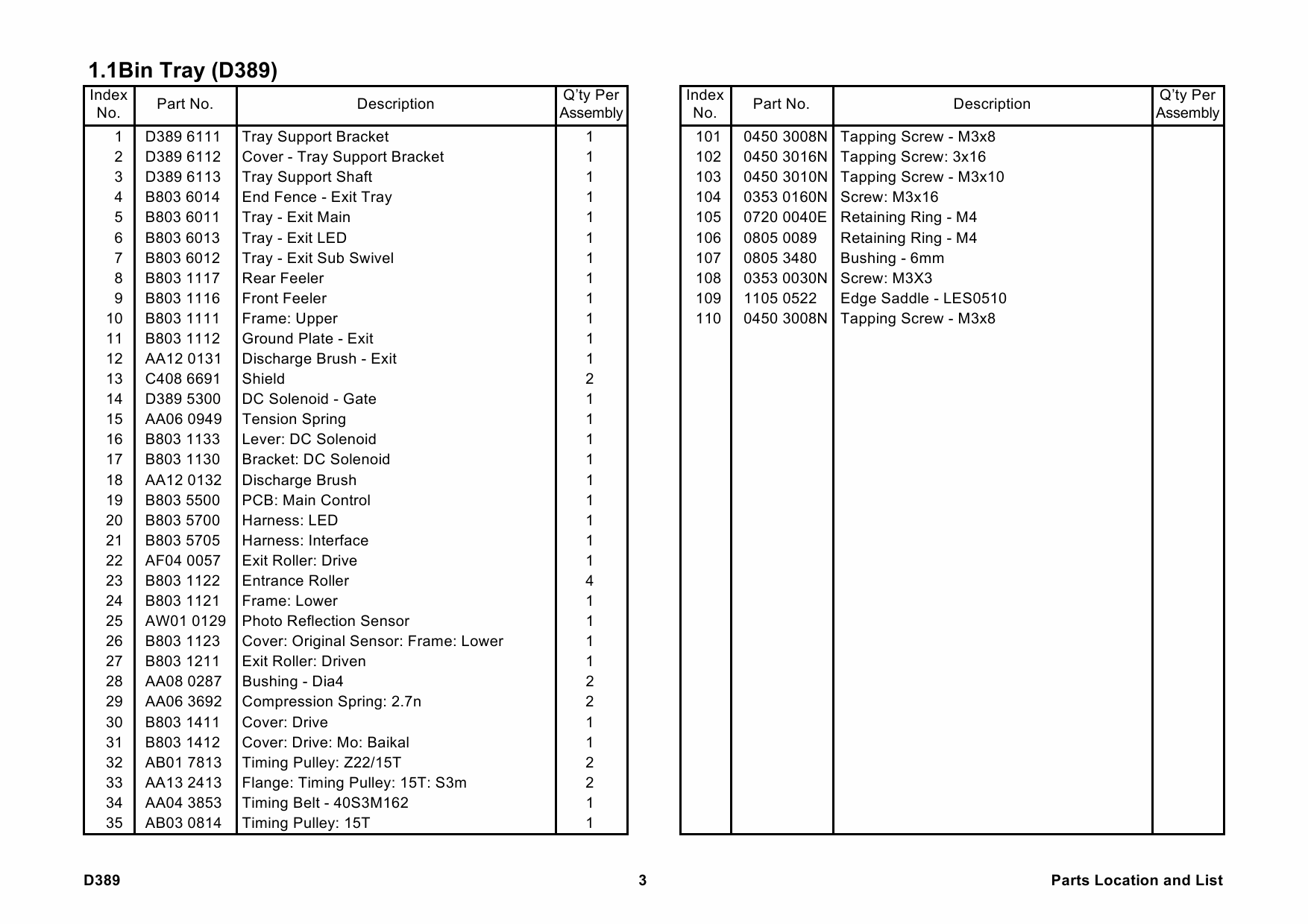 RICOH Options D389 1-BIN-TRAY-BN3040 Parts Catalog PDF download-3